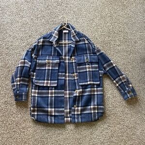 Pink Lily Navy and Tan Plaid Jacket